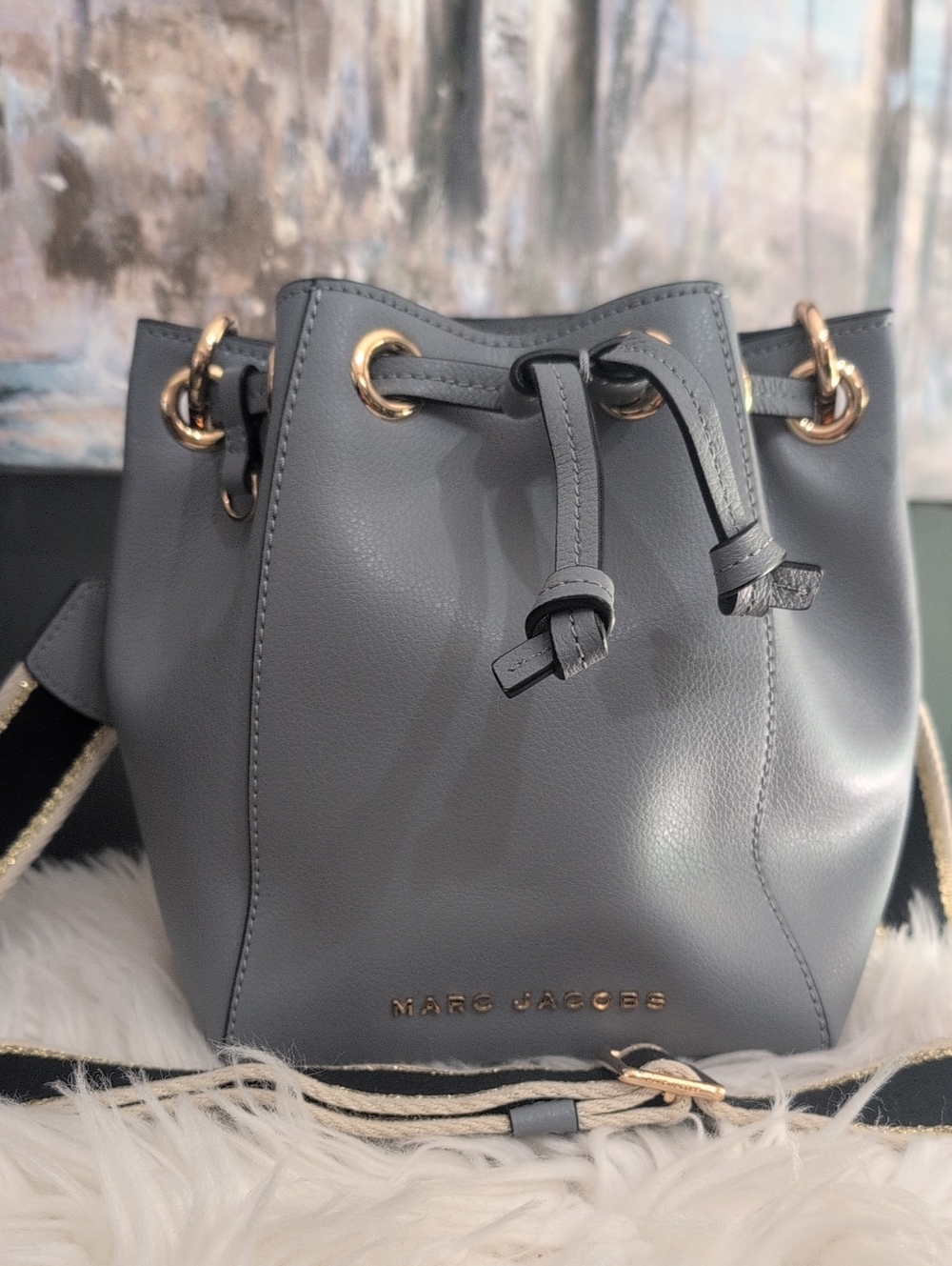Marc Jacobs Gray Leather Drawstring Bucket Bag